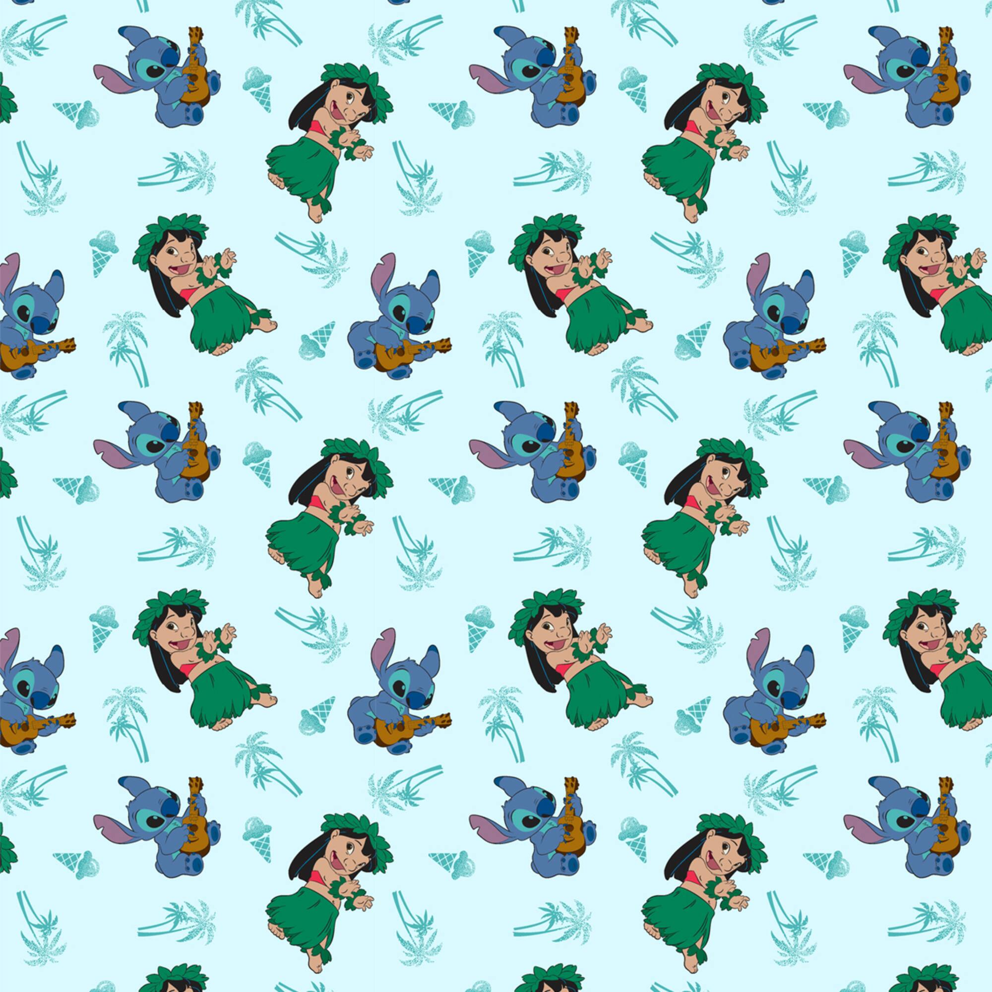 Disney® Blue & Green Lilo & Stitch Vacation Icons Cotton Fabric